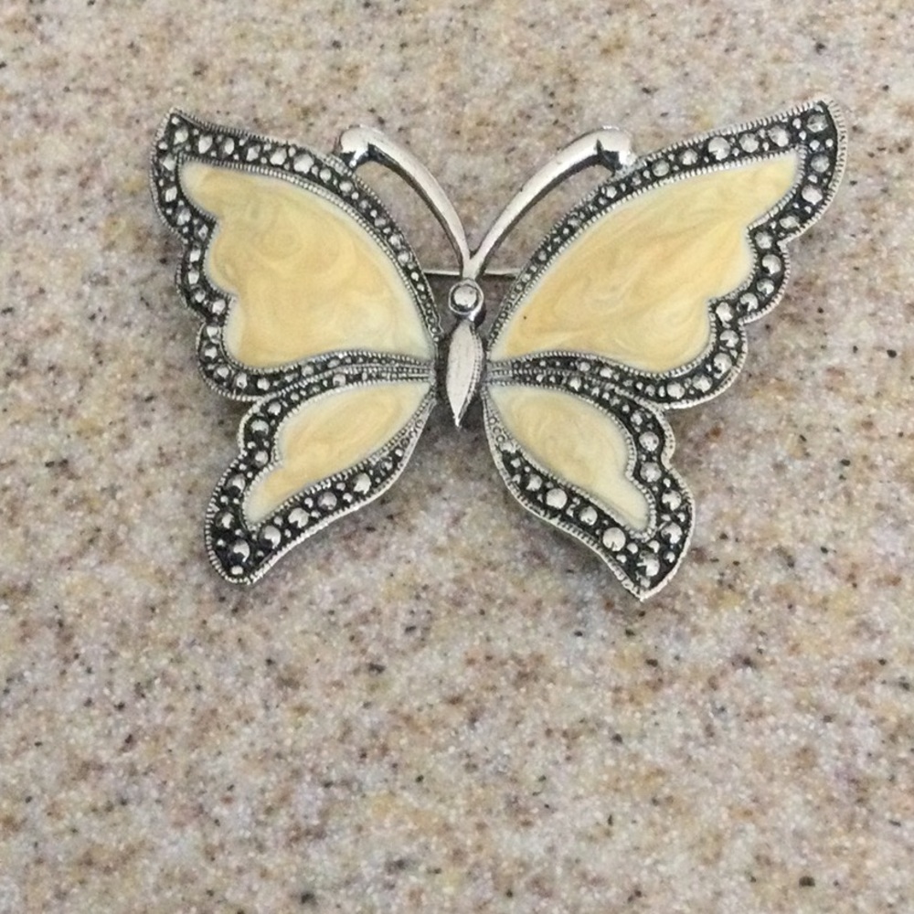 Elegant Yellow and Silver Butterfly Brooch